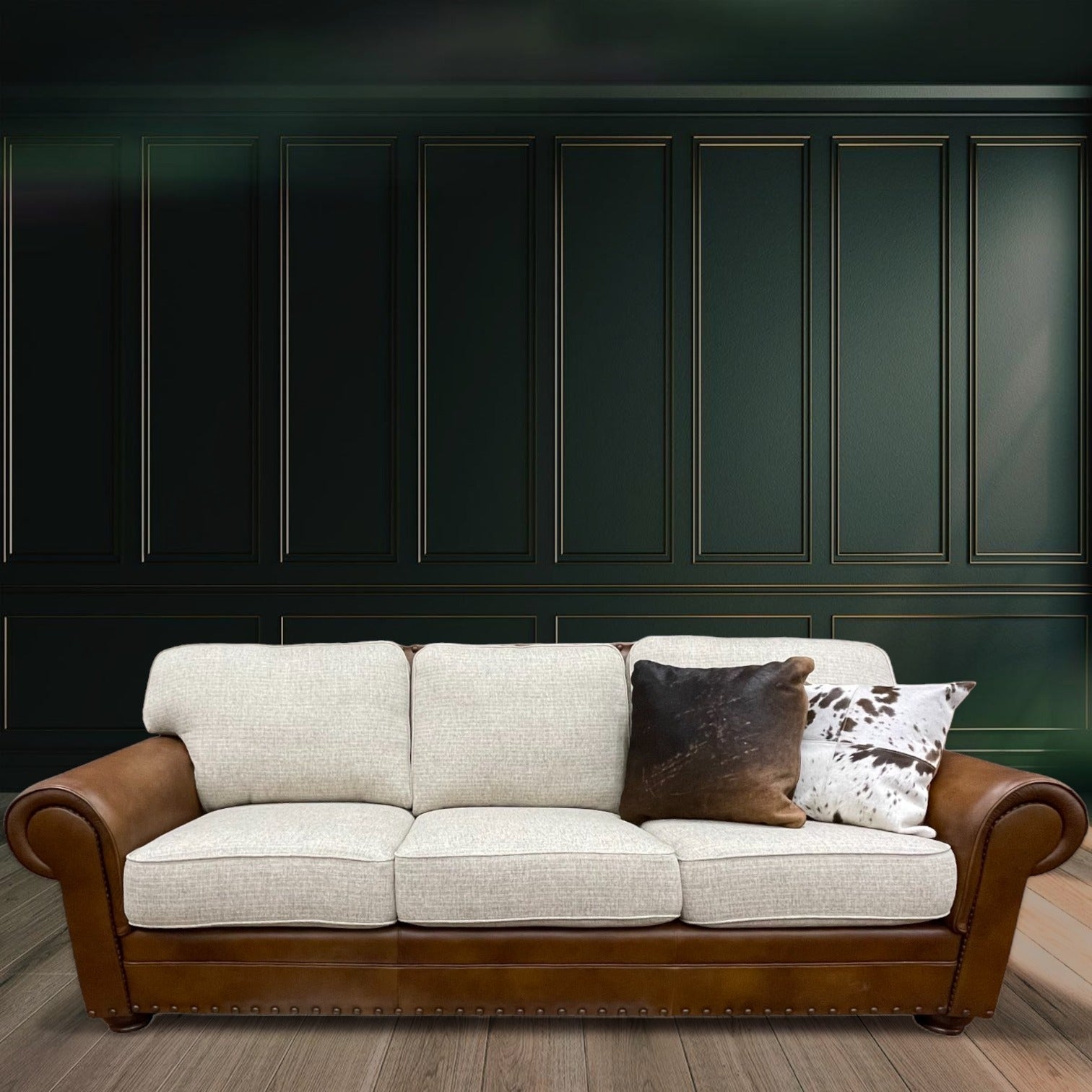 Custom Highlander Sofa in Monaco Leather & Woven Fabric