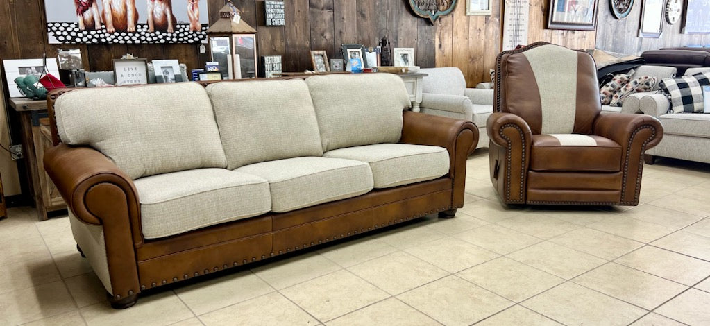 Custom Highlander Sofa in Monaco Leather & Woven Fabric
