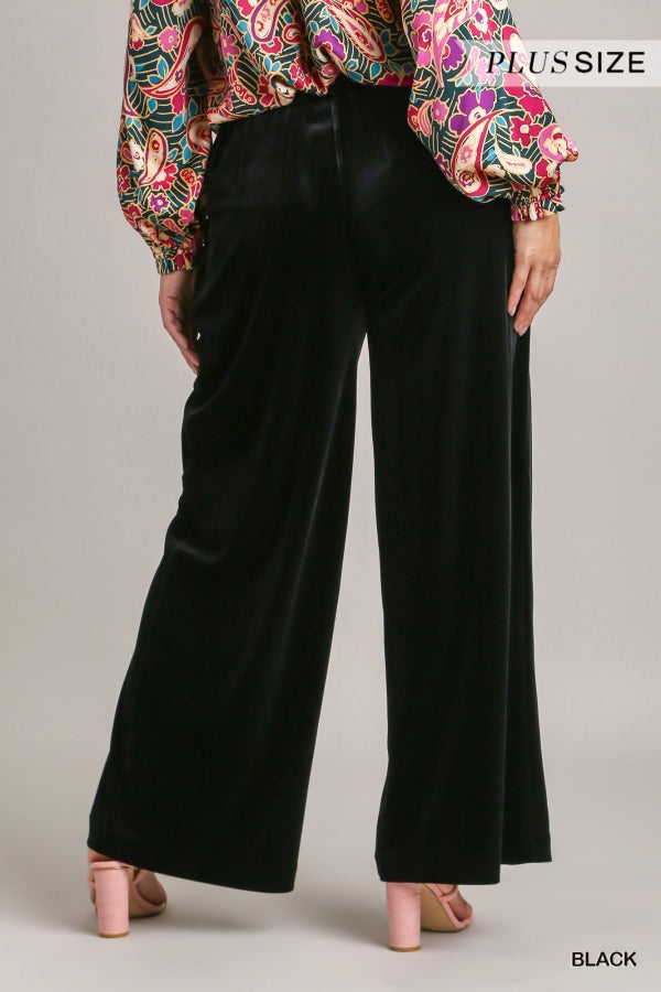Amelia Velvet High Waisted Wide Leg Pants in Black