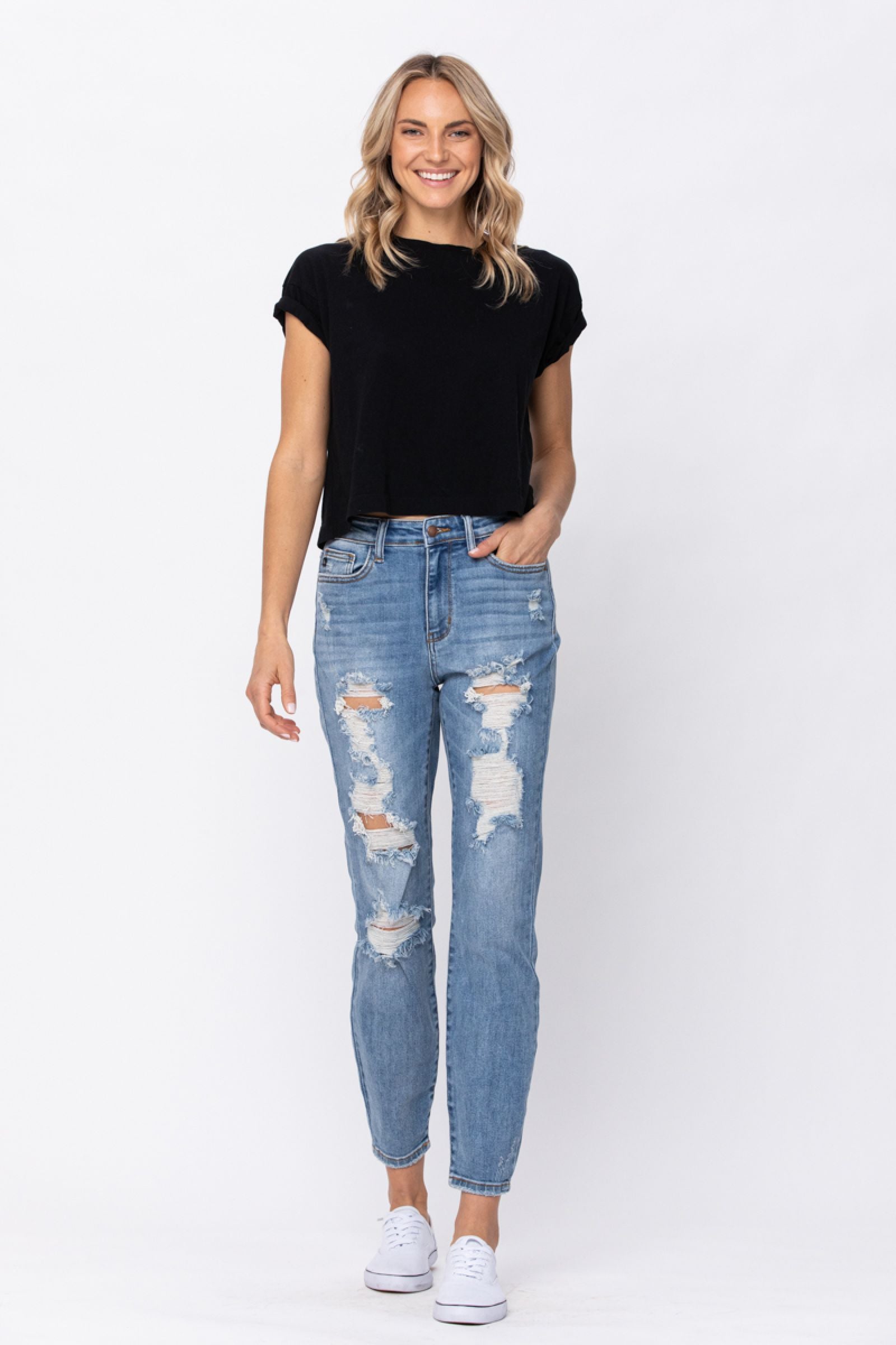 Judy Blue Hi-Rise Boyfriend Destroyed Jeans