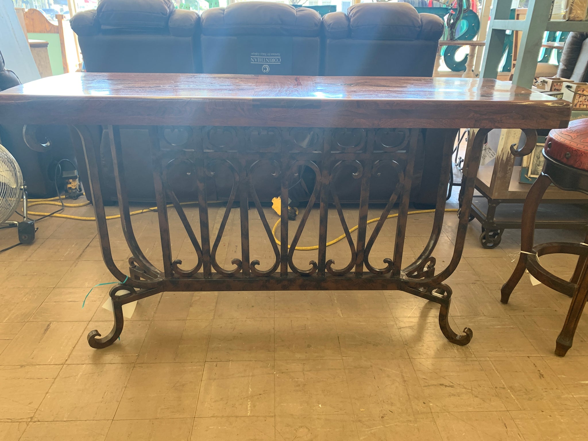 Custom Entry or Sofa Table with Turquoise & Coral Inlay
