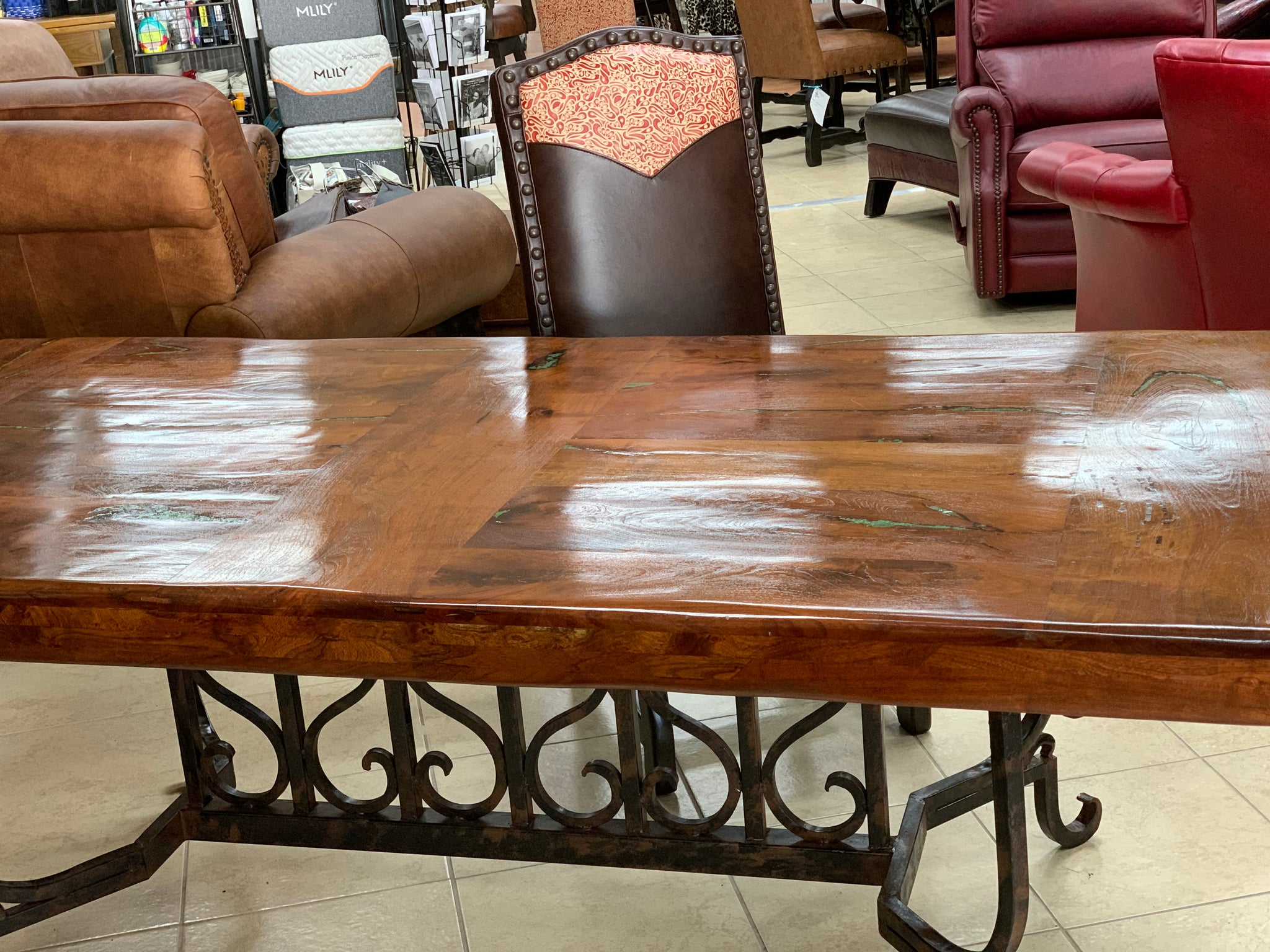 Custom Entry or Sofa Table with Turquoise & Coral Inlay