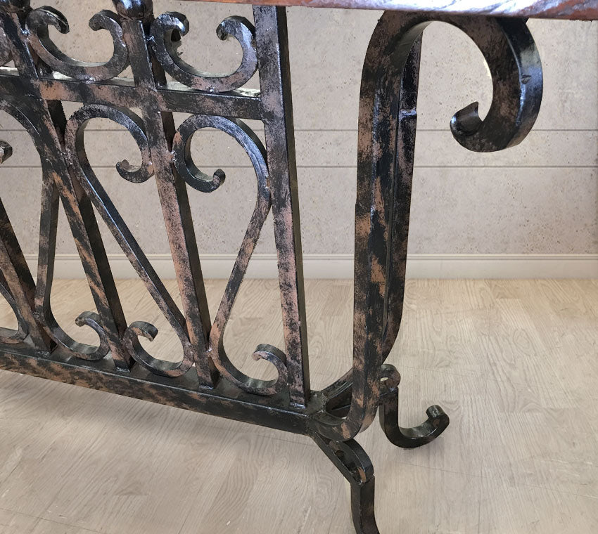 Custom Mesquite Lyre Sofa Table With Turquoise Inlay