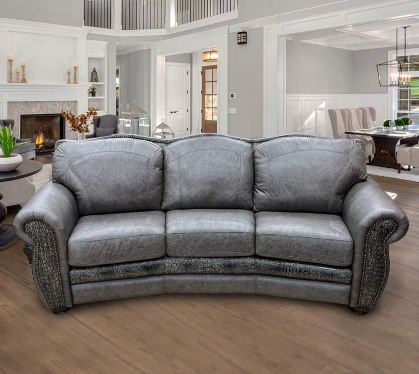 Custom Curved El Dorado Sofa in Fargo Gray & Aged Gator Gray