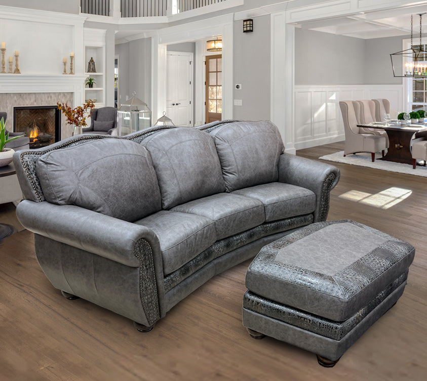 Custom Curved El Dorado Sofa in Fargo Gray & Aged Gator Gray
