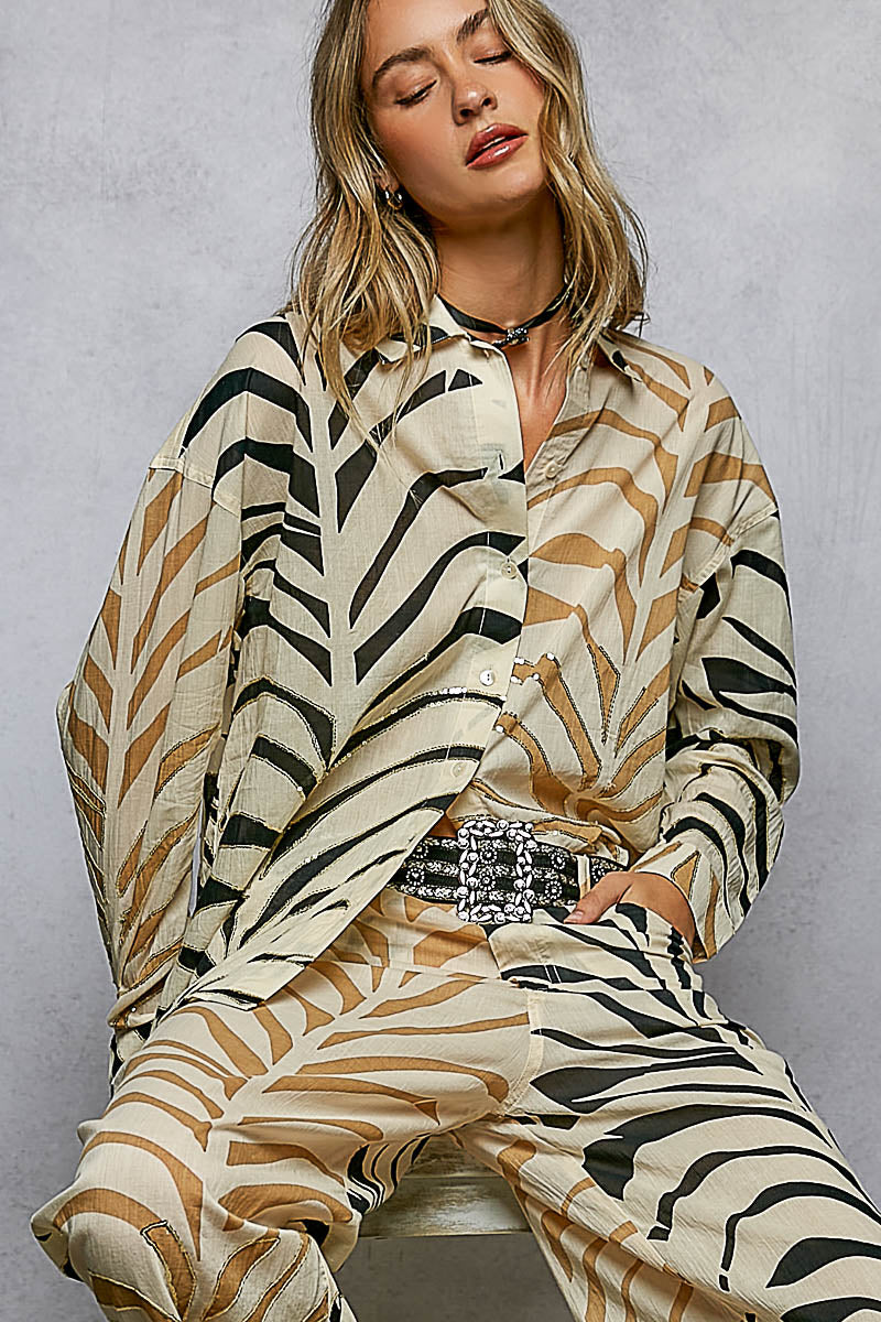 Cream Zebra Print Top SMQR6