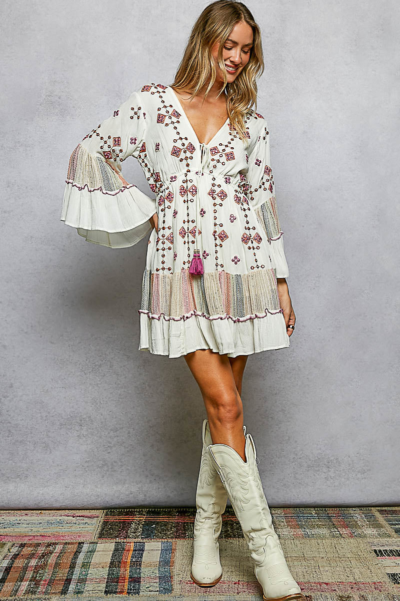 Aztec Patterned Long Sleeve Dress SMQD41