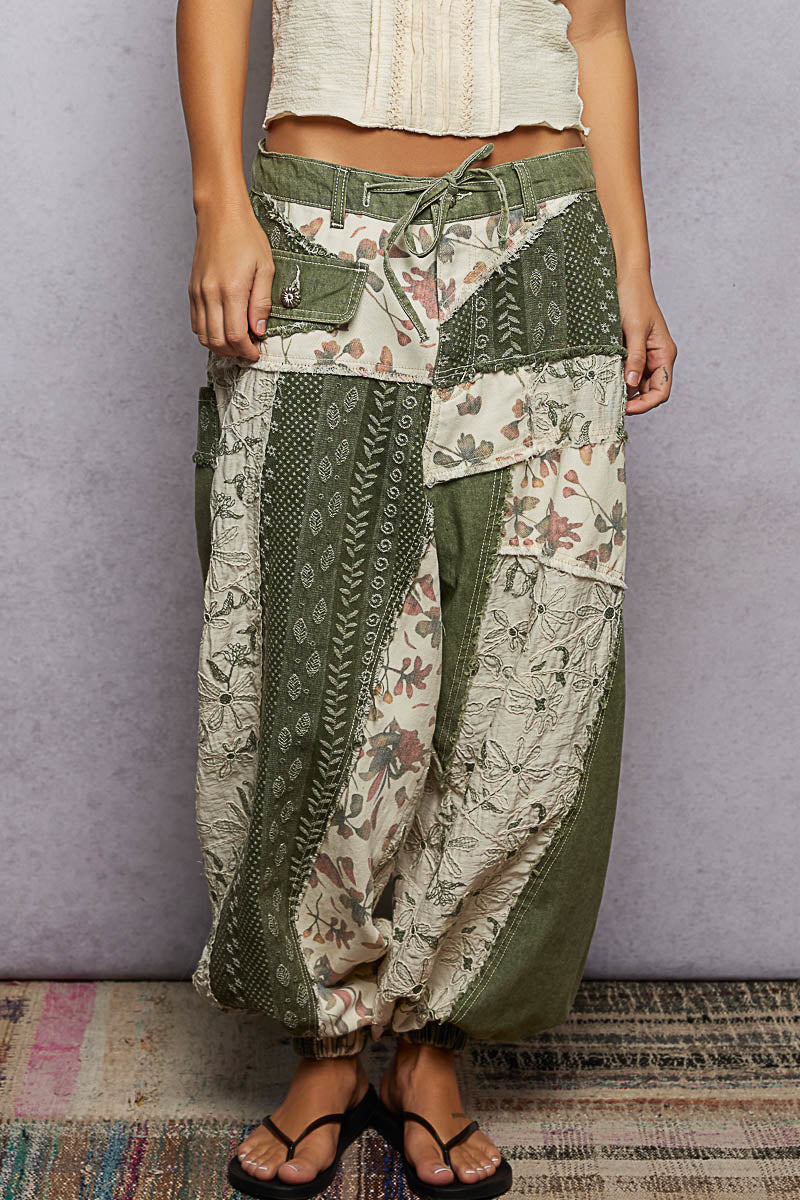 Olive Patchwork Pants YKP223A