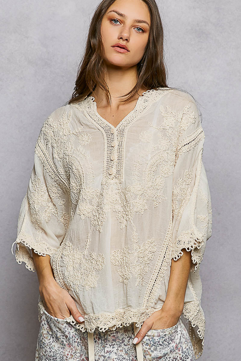Cream Button Crochet Top SMC294