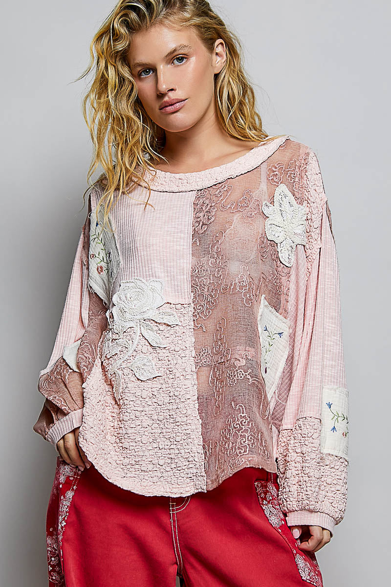 Pink Crochet Patchwork Top YKT1732