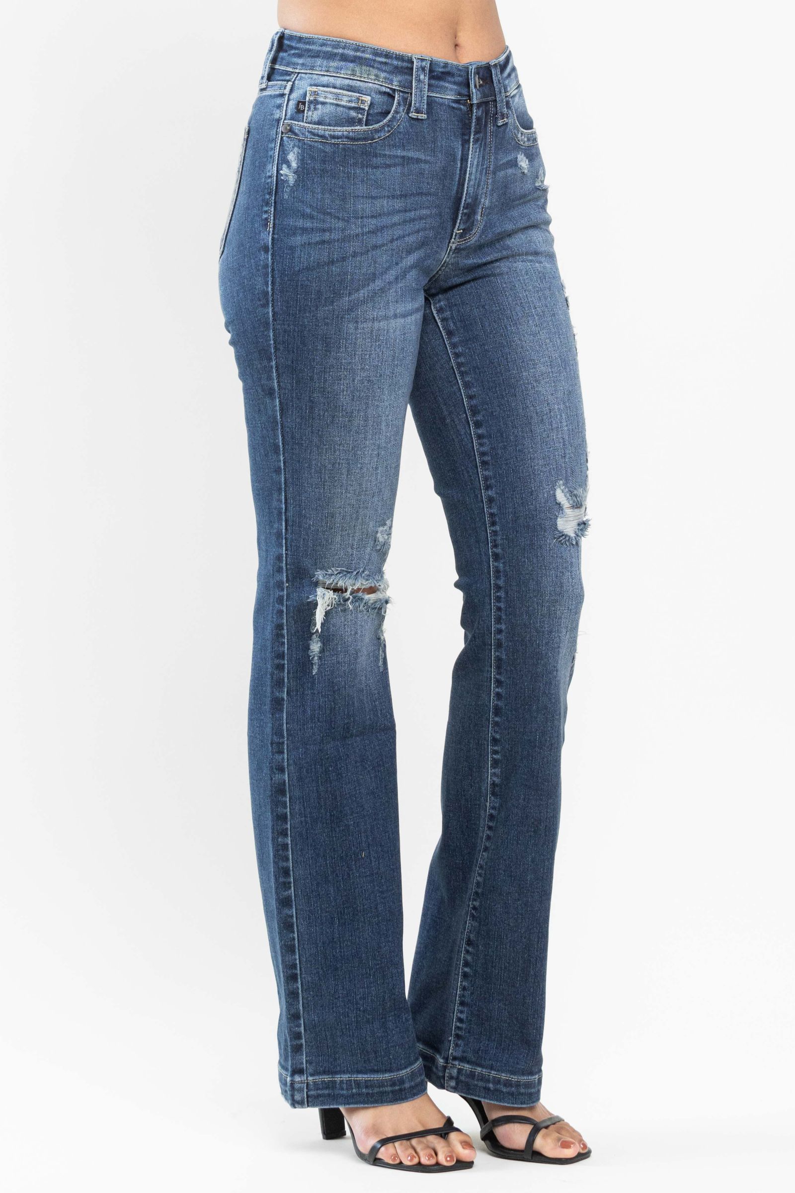 Judy Blue Mid Rise Destroyed Dark Bootcut Jeans