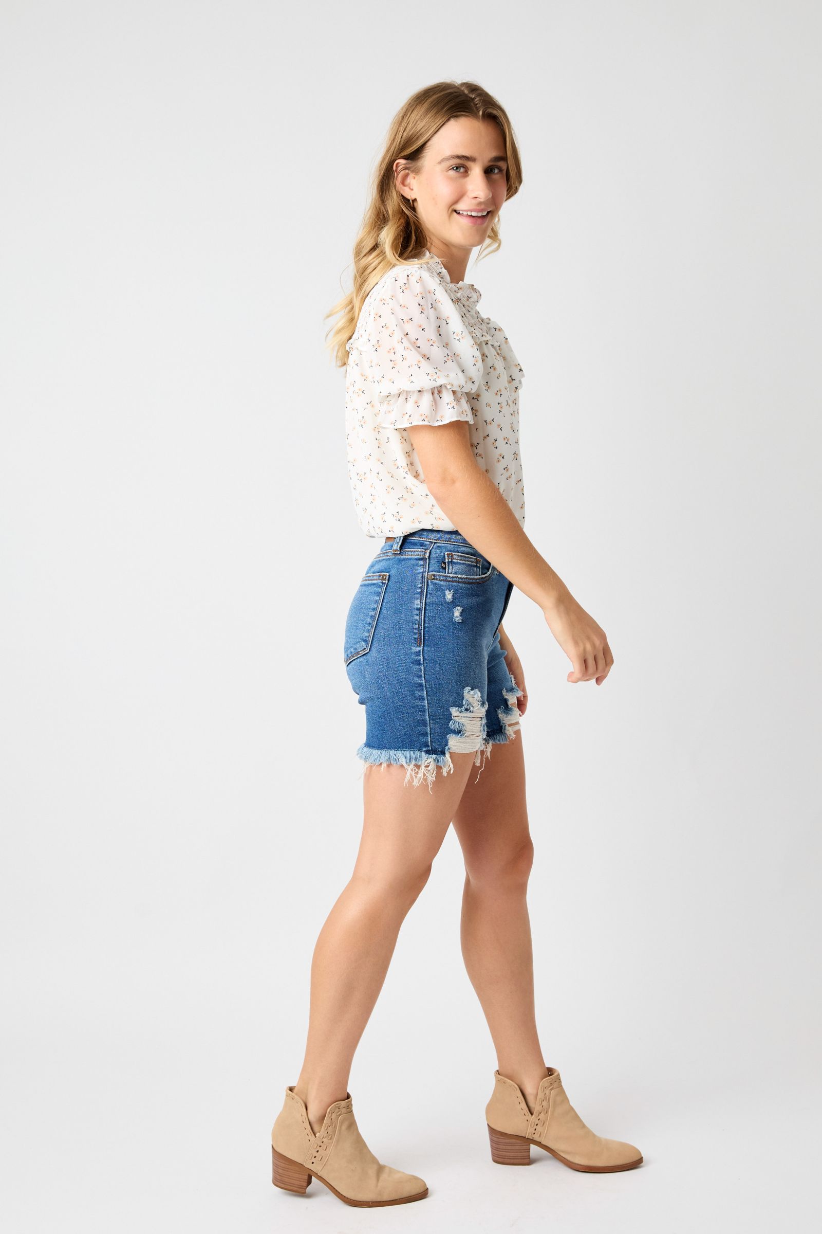Judy Blue Mid Rise Destroyed Shorts