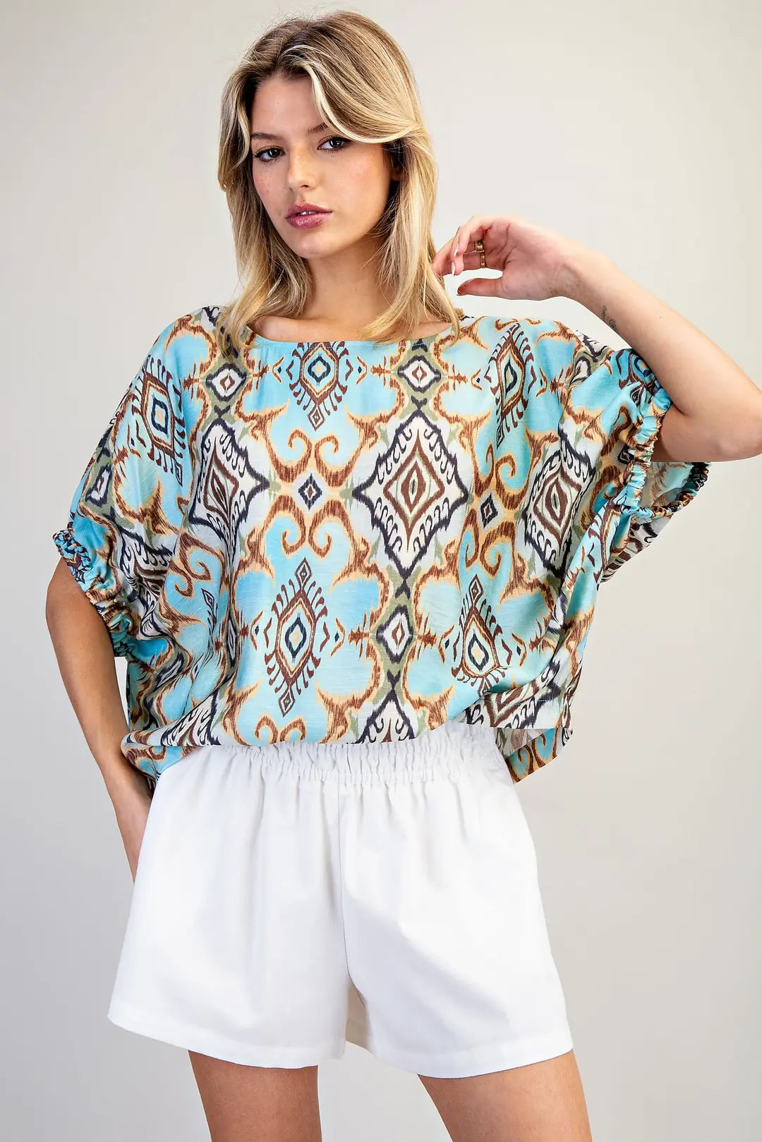 Ikat Printed Dolman Sleeve Top TK14670