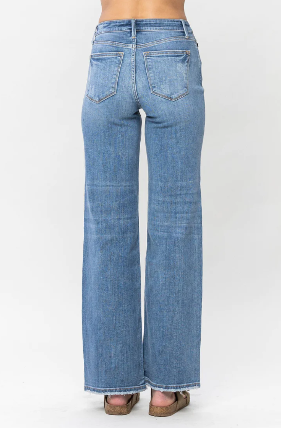 Judy Blue Mid-Rise Vintage Wash Wide Leg Jeans