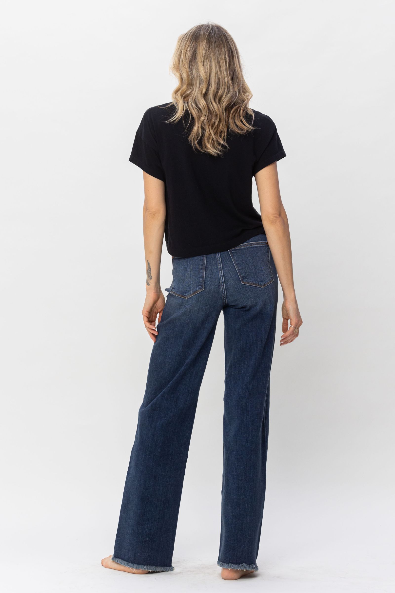 Judy Blue Wide-Leg Jeans with Frayed Hem