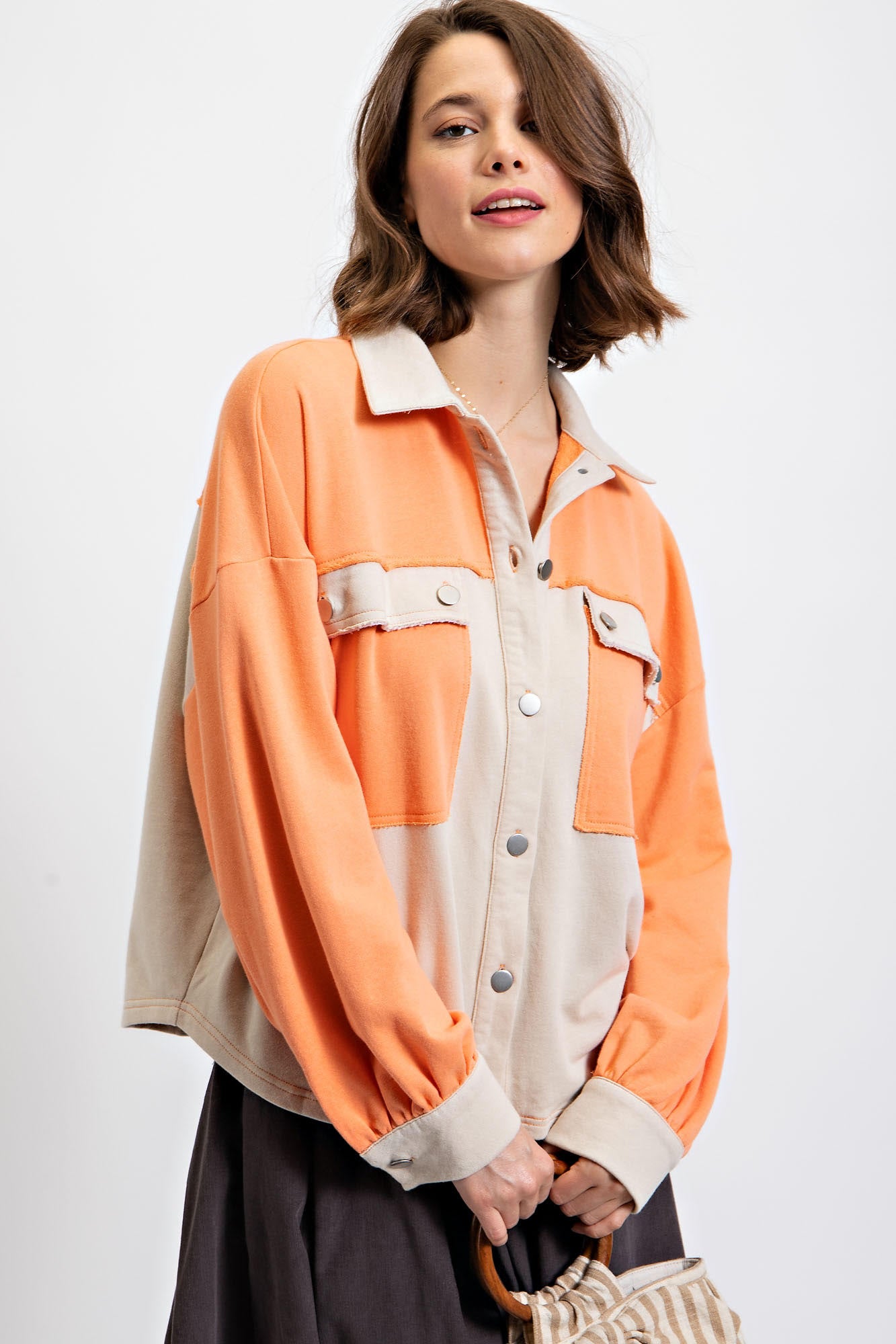 Amy Color Block Button Down Shacket