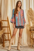 SJ Multi Color Striped Top with Embroidery