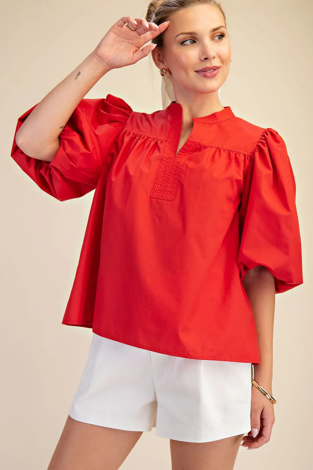 Bubble Sleeve Poplin Top GT9665