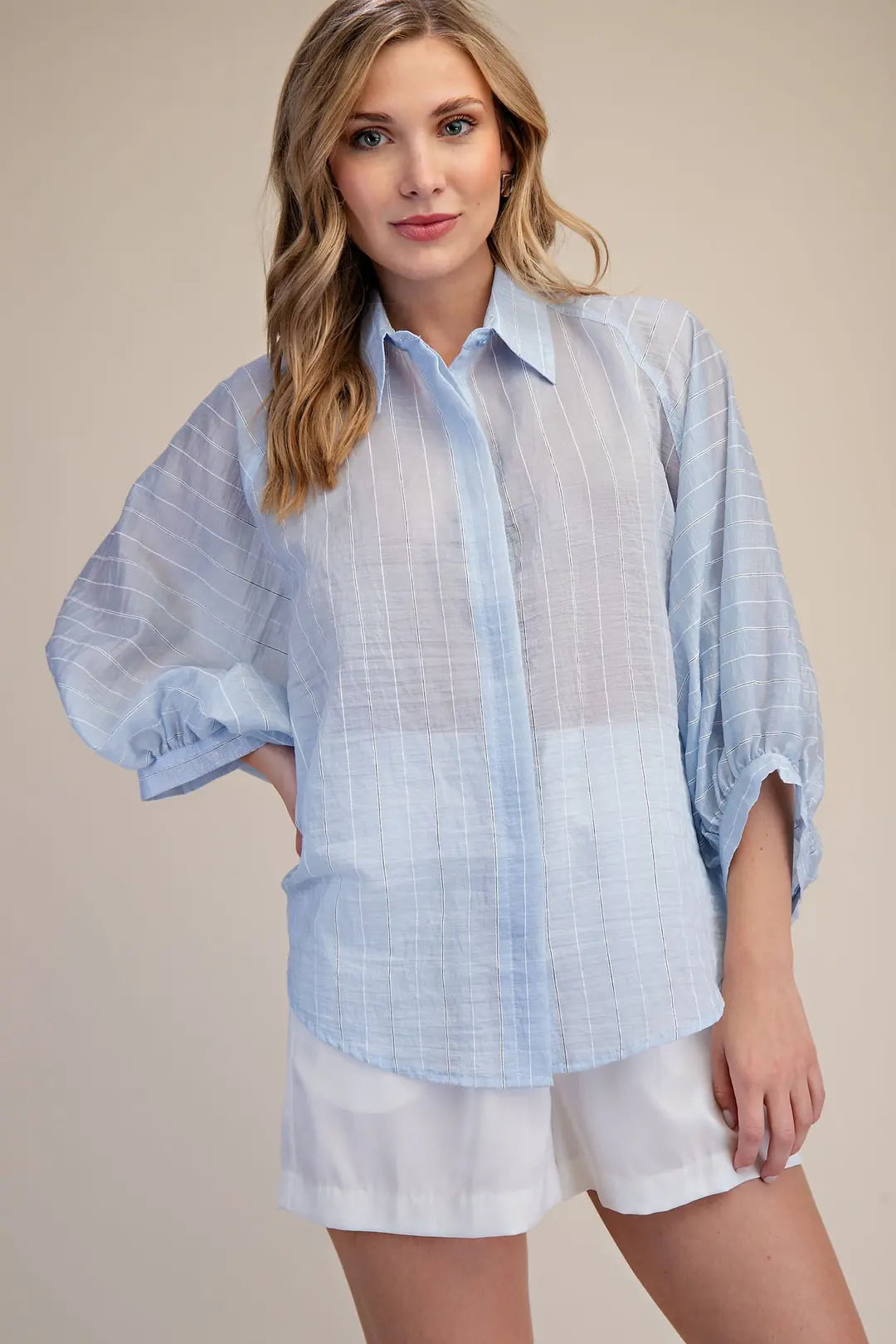 Blue Sheer Button Up Top GT8892