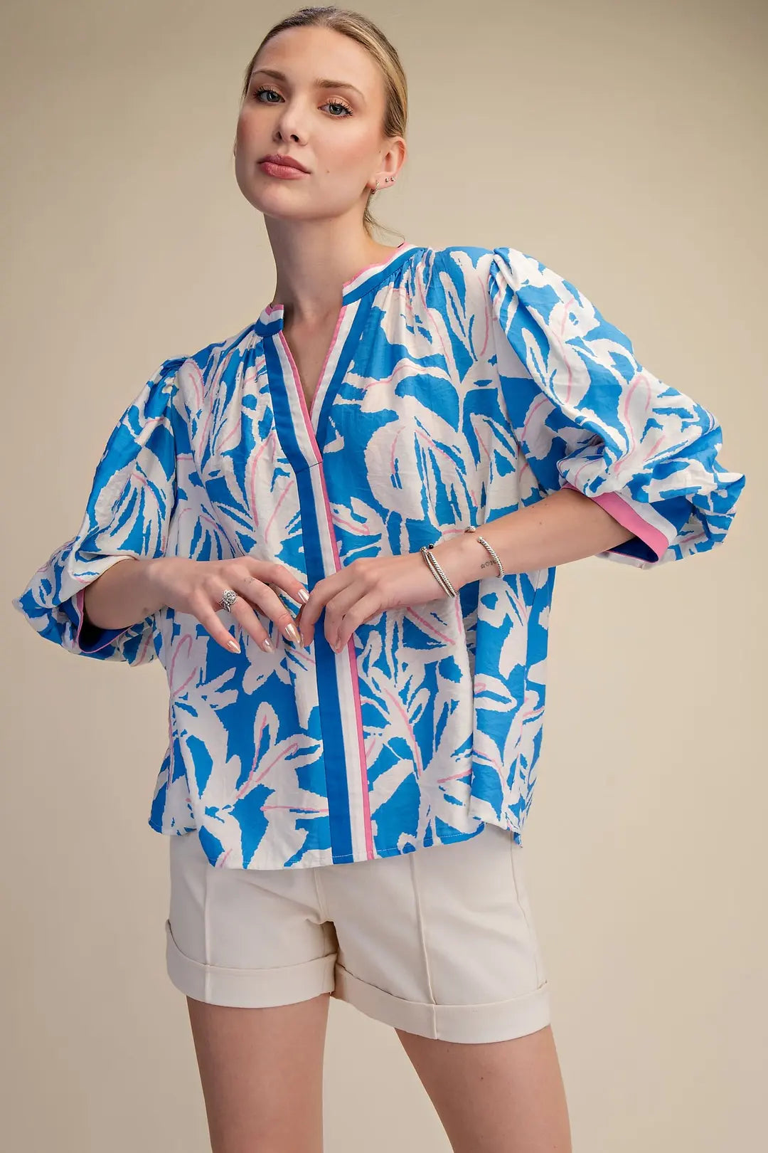 Blue Floral Print Top GT9925