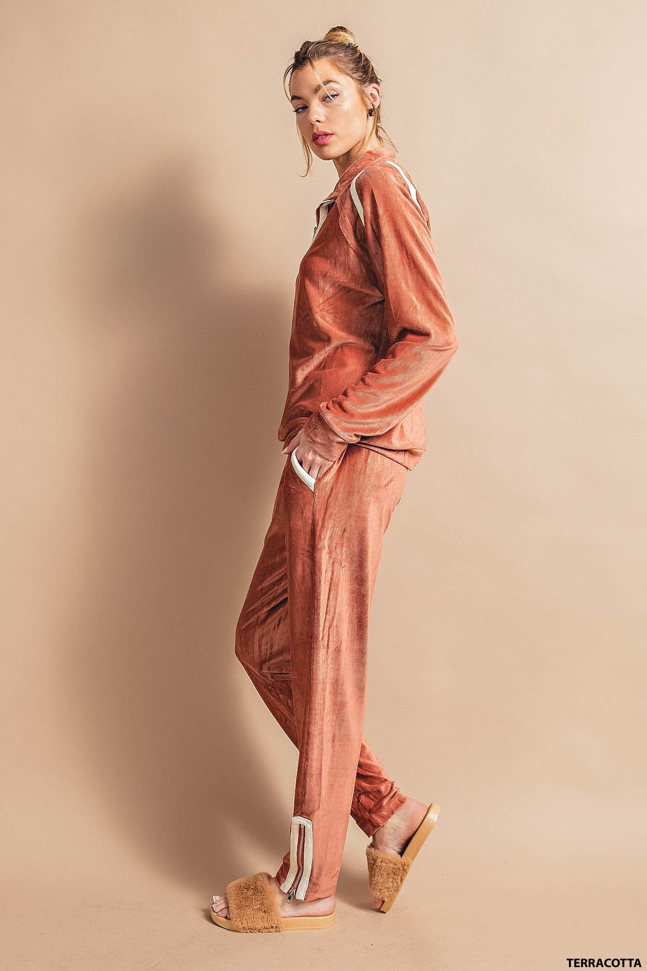 Ashley Soft Velour Pullover and Jogger Set in Terra Cotta