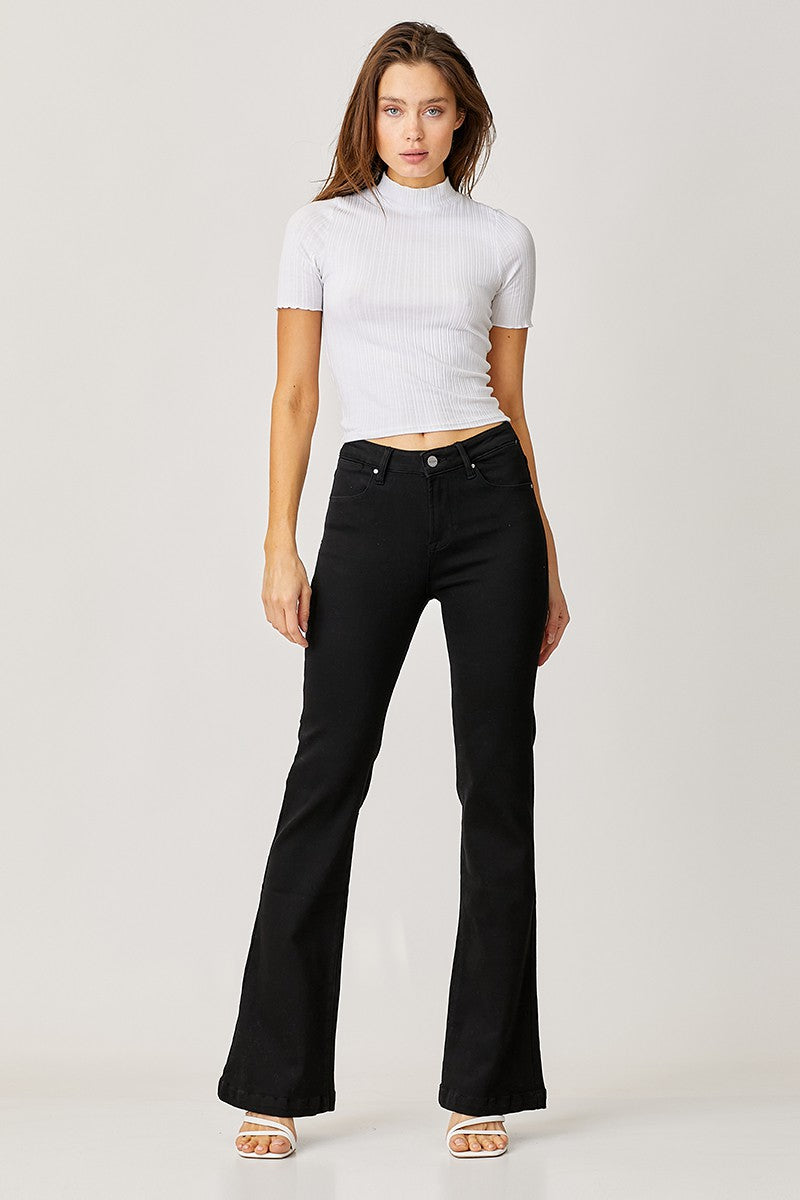 Risen Mid Rise Flare Jeans in Black