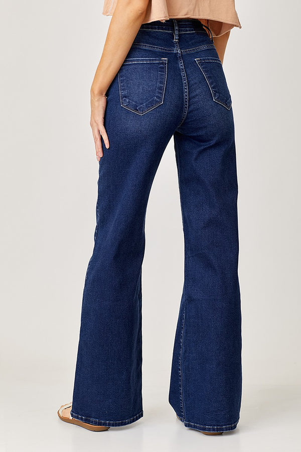 Risen Mid Rise Wide Leg Jeans Dark Wash - Our Stuff
