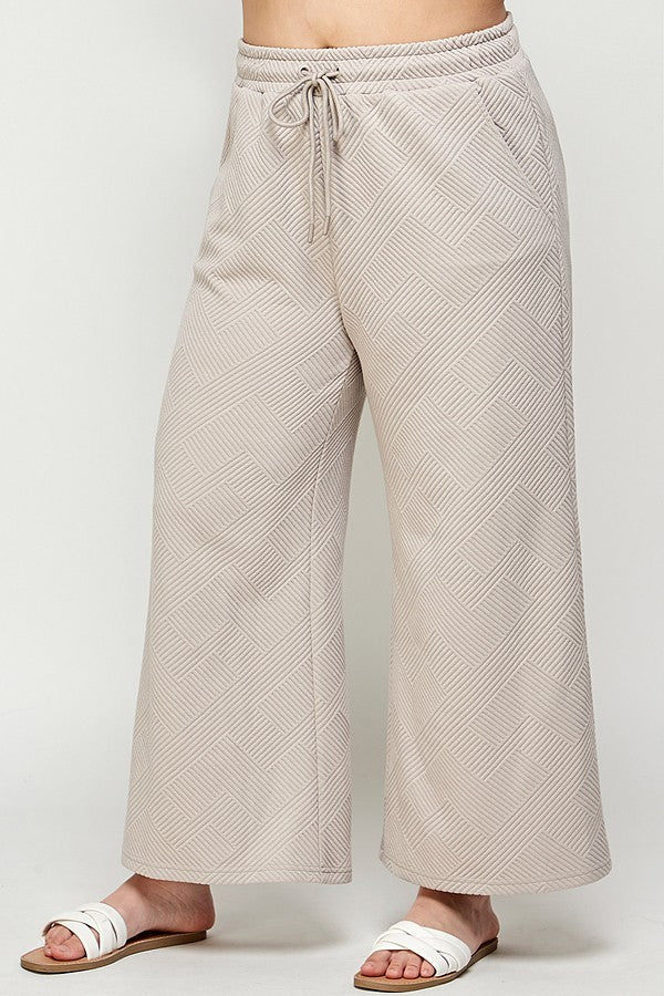 Raelynn Textured Cropped Wide Leg Pants in Oatmeal