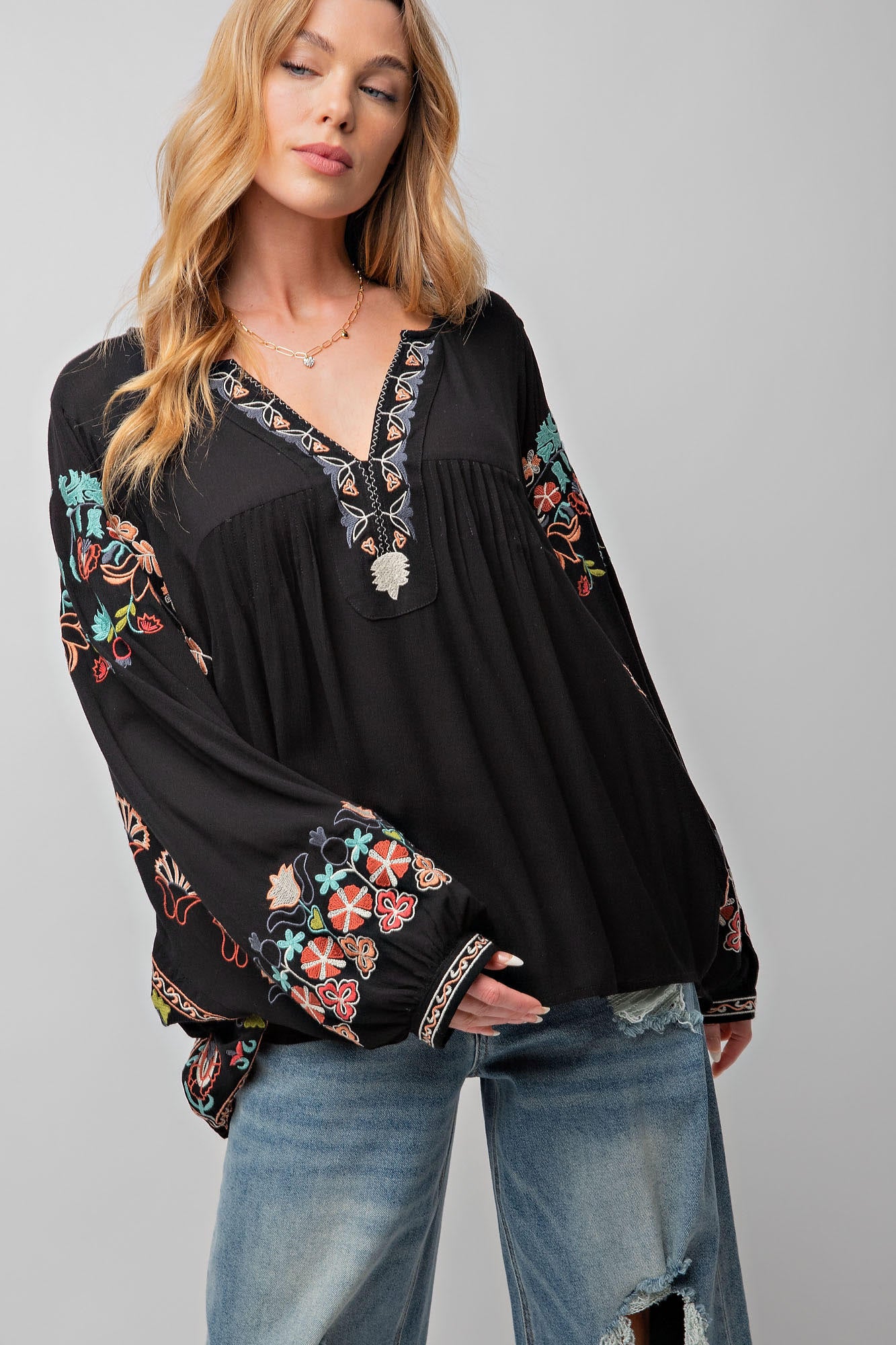 Cameron Embroidery Detailed Babydoll Top