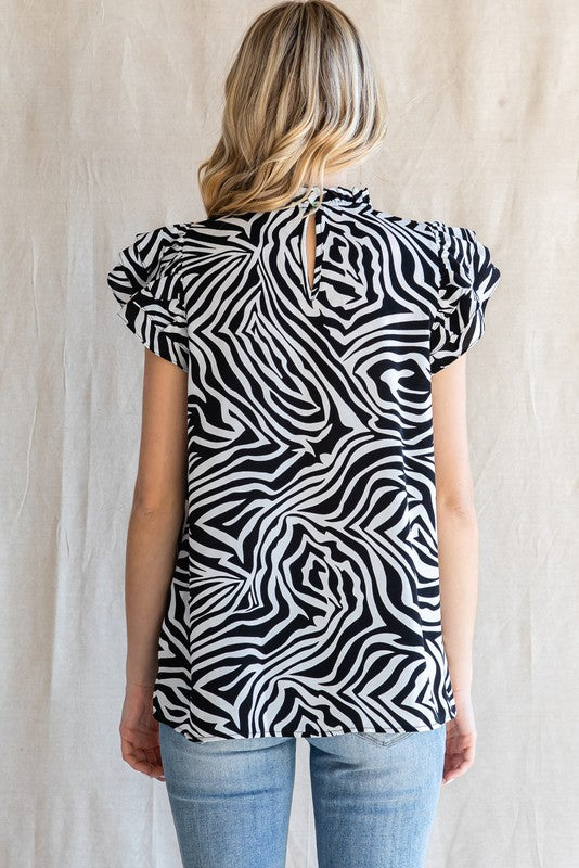 Kasey Zebra Print Ruffled Top