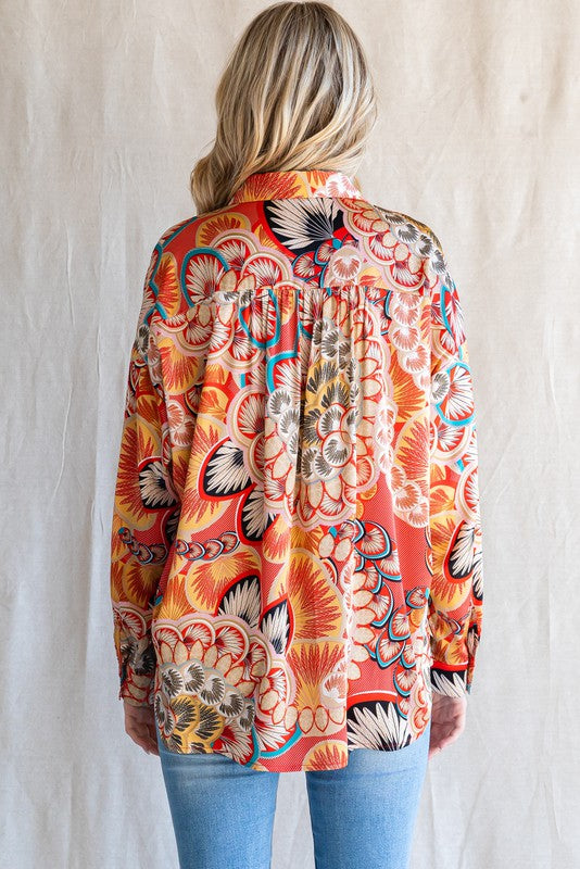 Abstract Floral Blouse in Orange