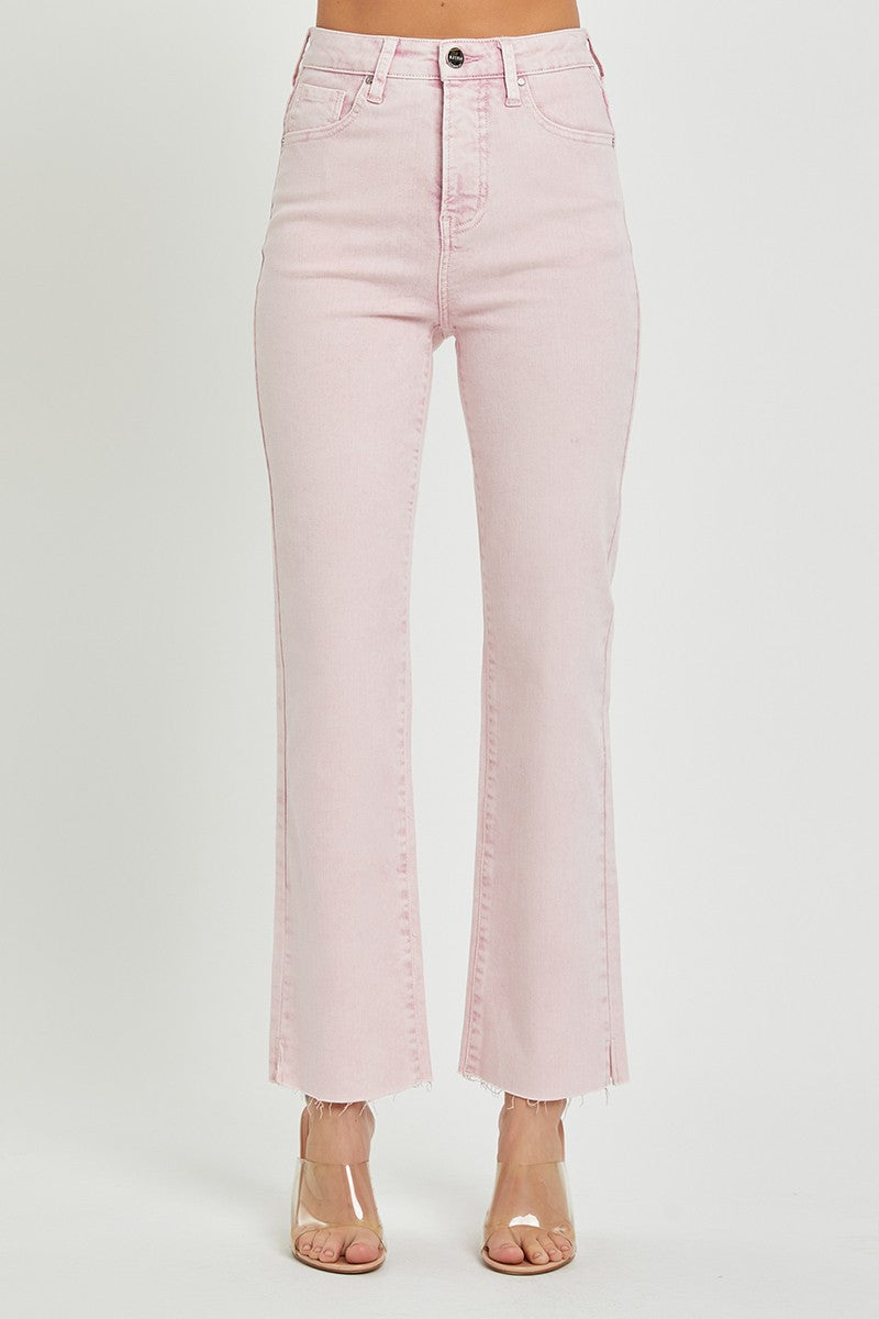 Josey Ray High Rise Raw Hem Jeans in Acid Pink