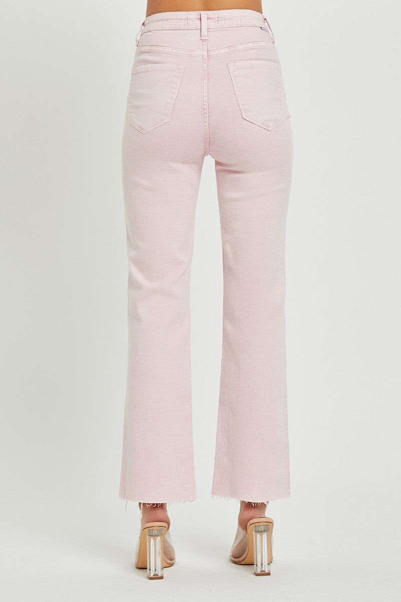 Josey Ray High Rise Raw Hem Jeans in Acid Pink