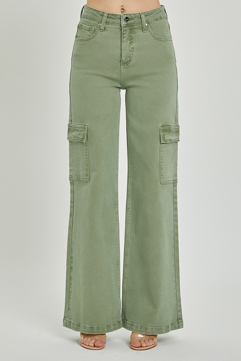 Josey Ray High Rise Wide Leg Cargo Pants in Olive