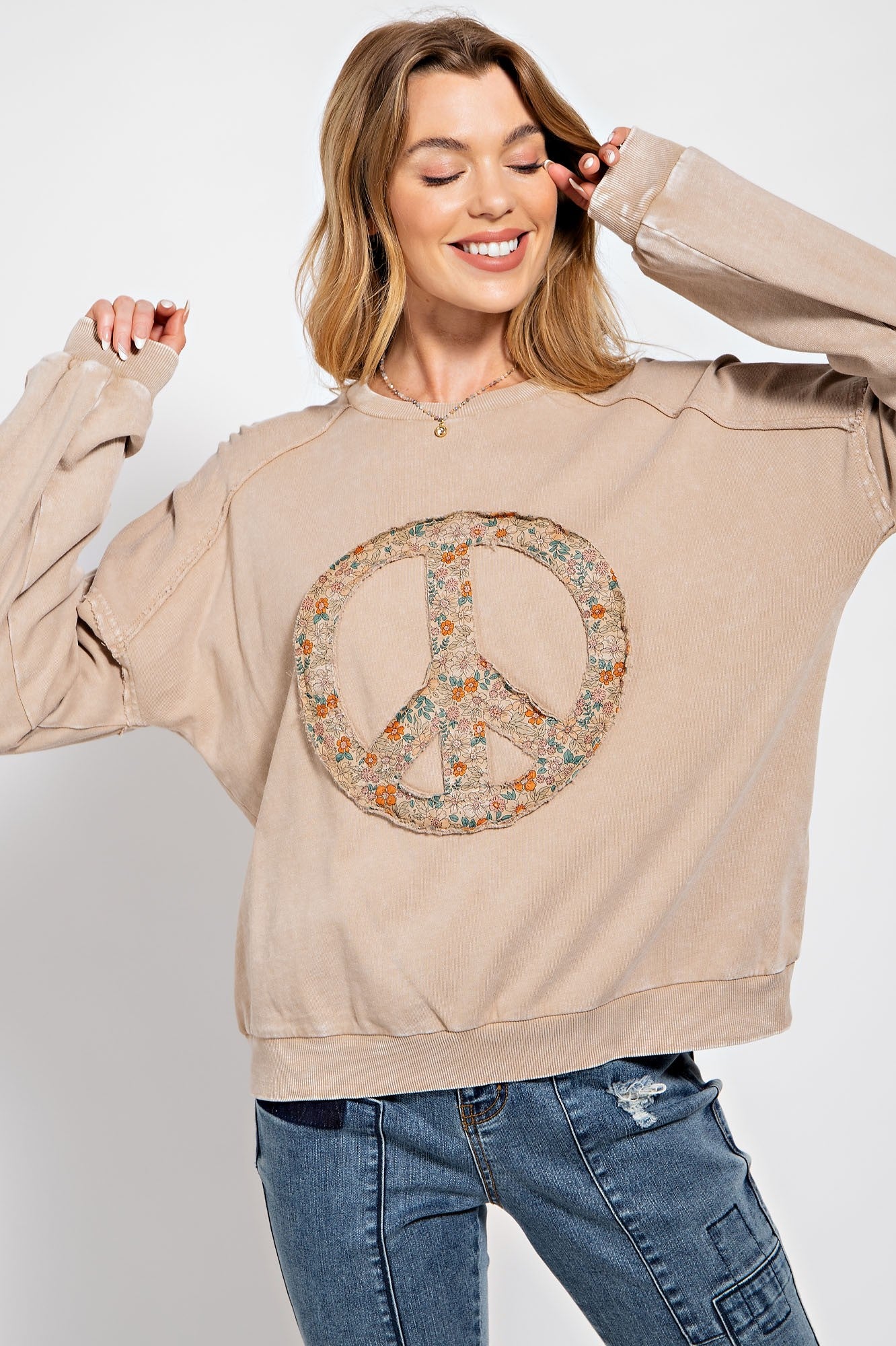 Melissa Mineral Washed Peace Sign Top in Mushroom