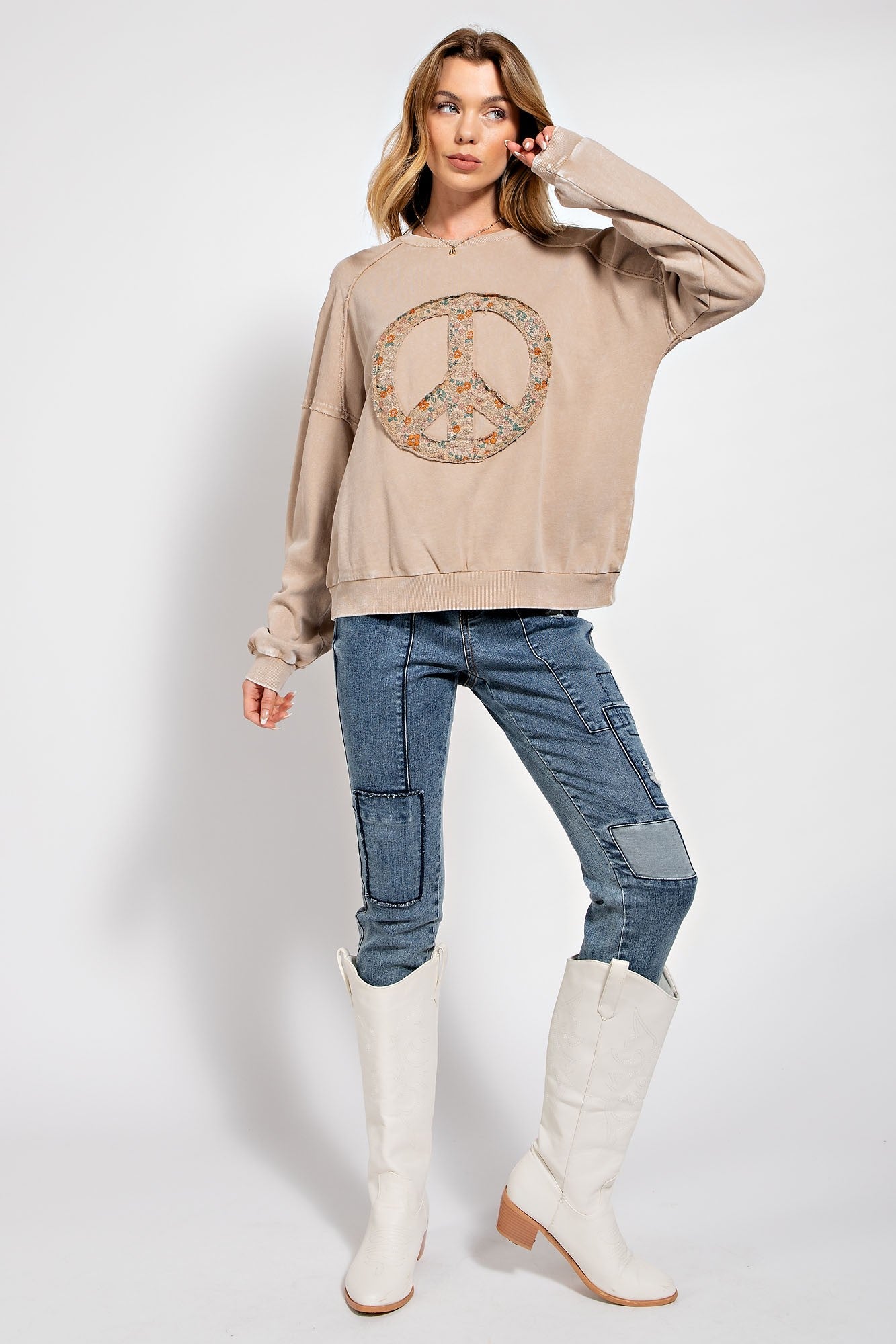 Melissa Mineral Washed Peace Sign Top in Mushroom