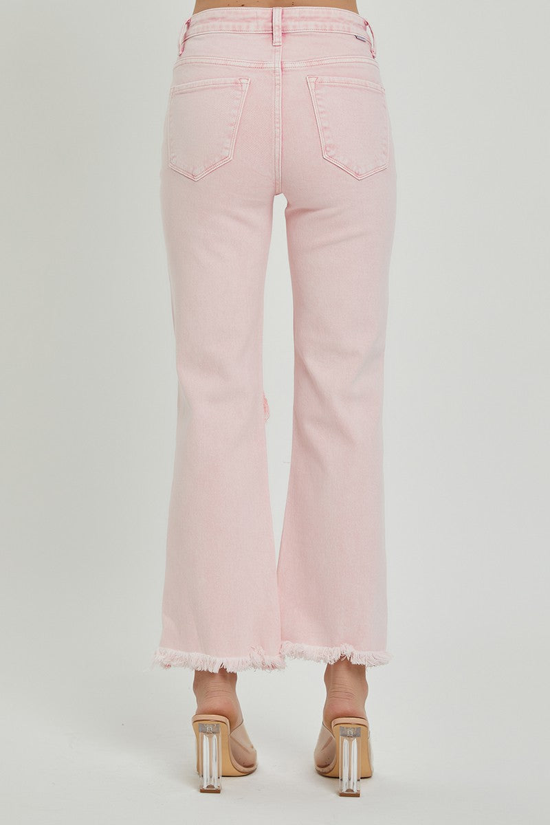 Josey Ray High Rise Distressed Straight Jeans in Acid Pink