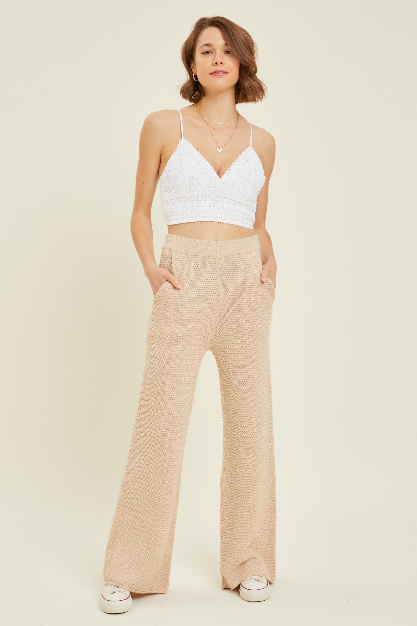 Lauren Textured Wide Leg Lounge Pants in Sand Our Stuff