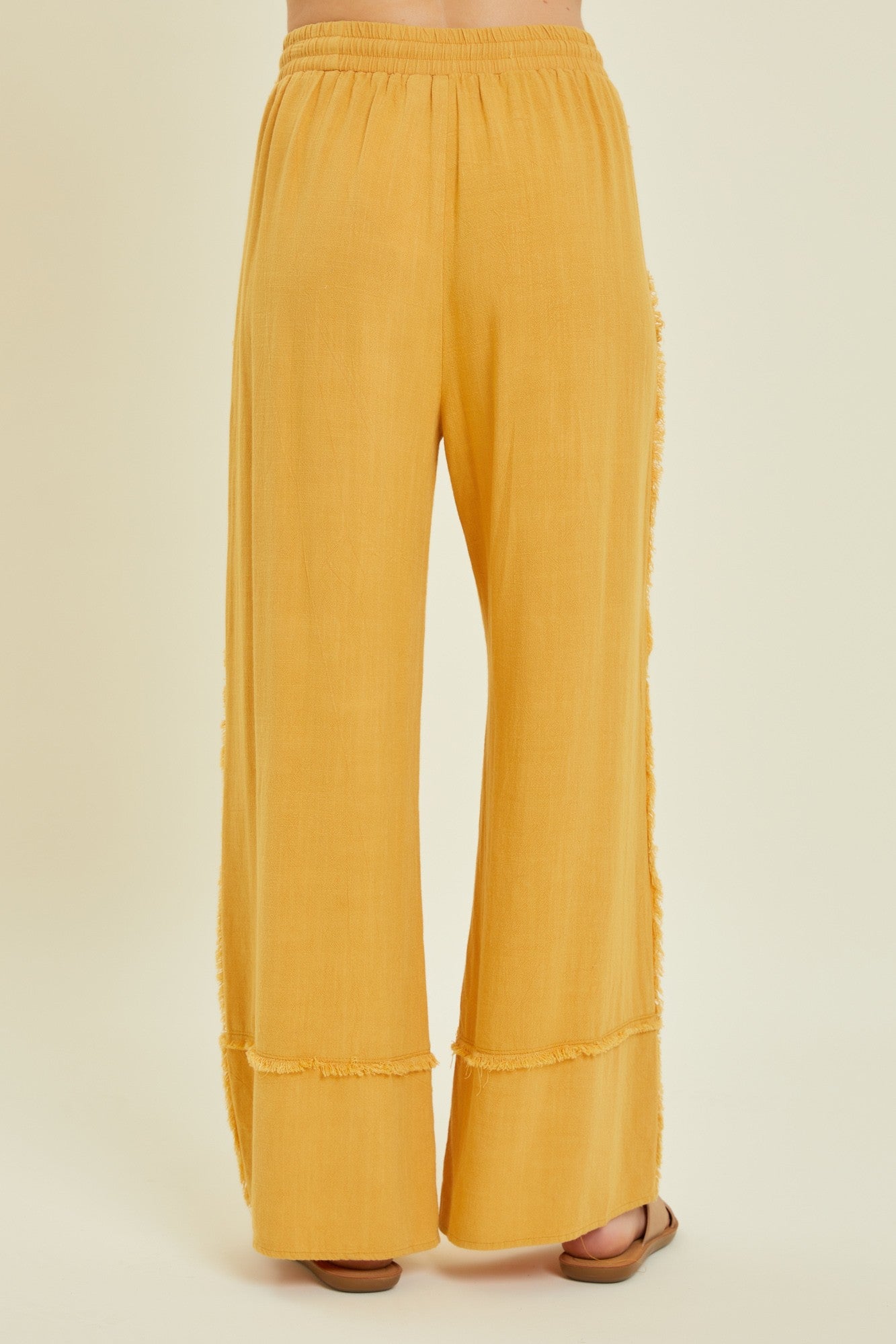 Ariana Mineral Wash Wide Leg Pants with Raw Hemming in Golden Yellow