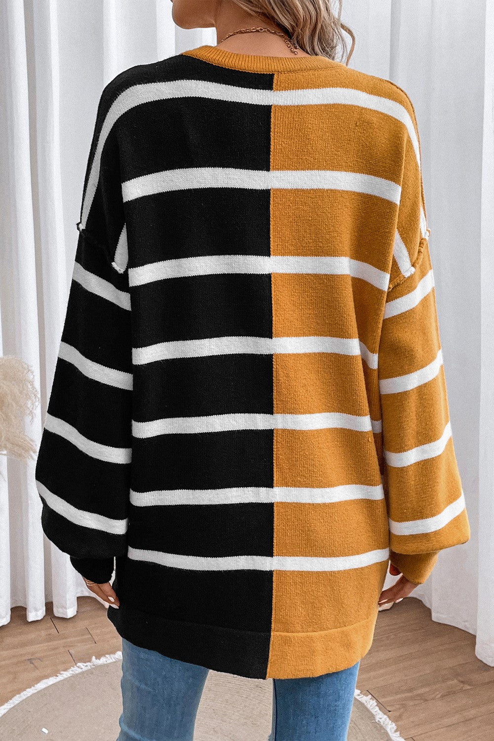 Striped Sophistication: Oversized Two-Toned Dropped Shoulder Sweater
