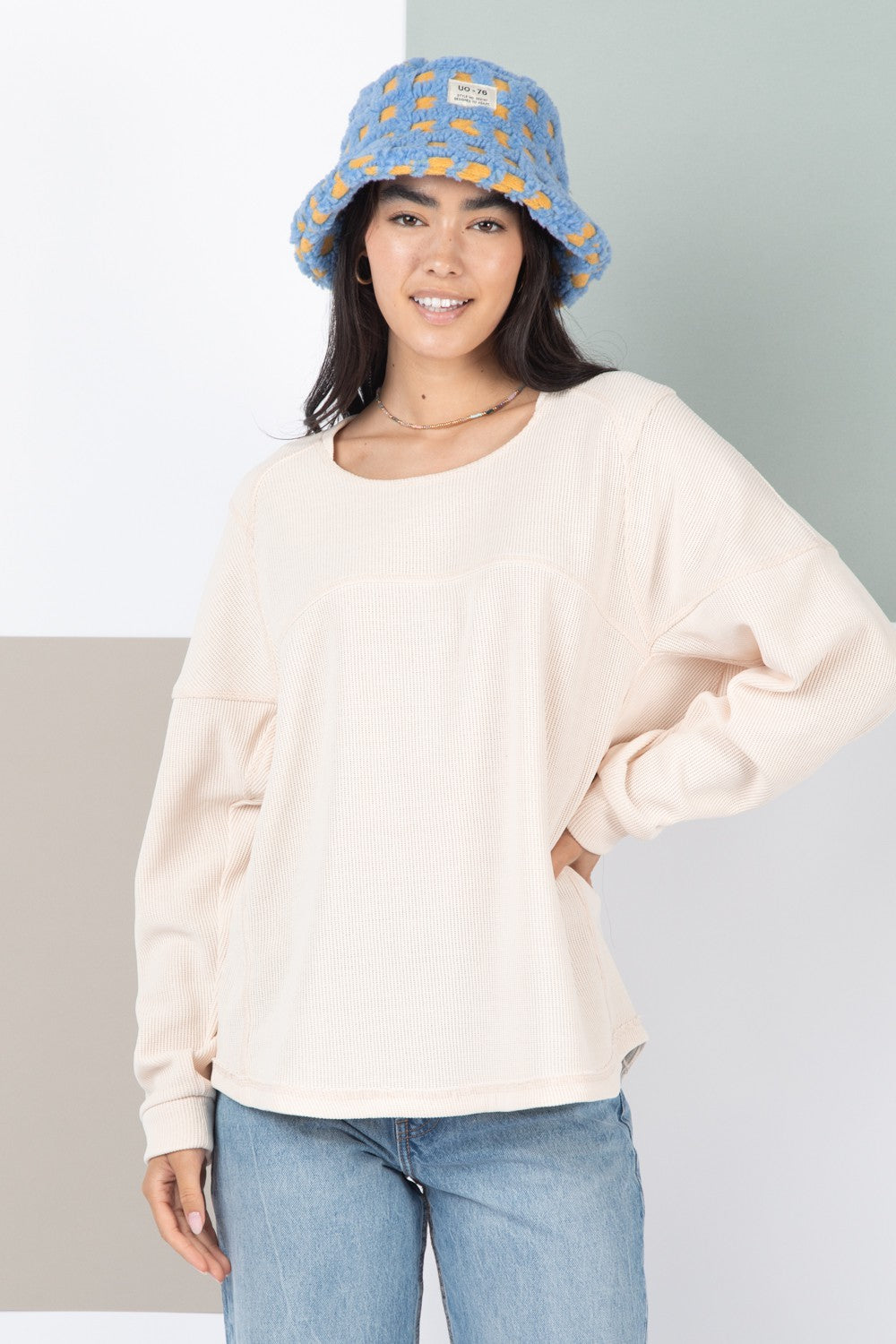 Casey Oversized Solid Color Comfy Knit Top in Cream