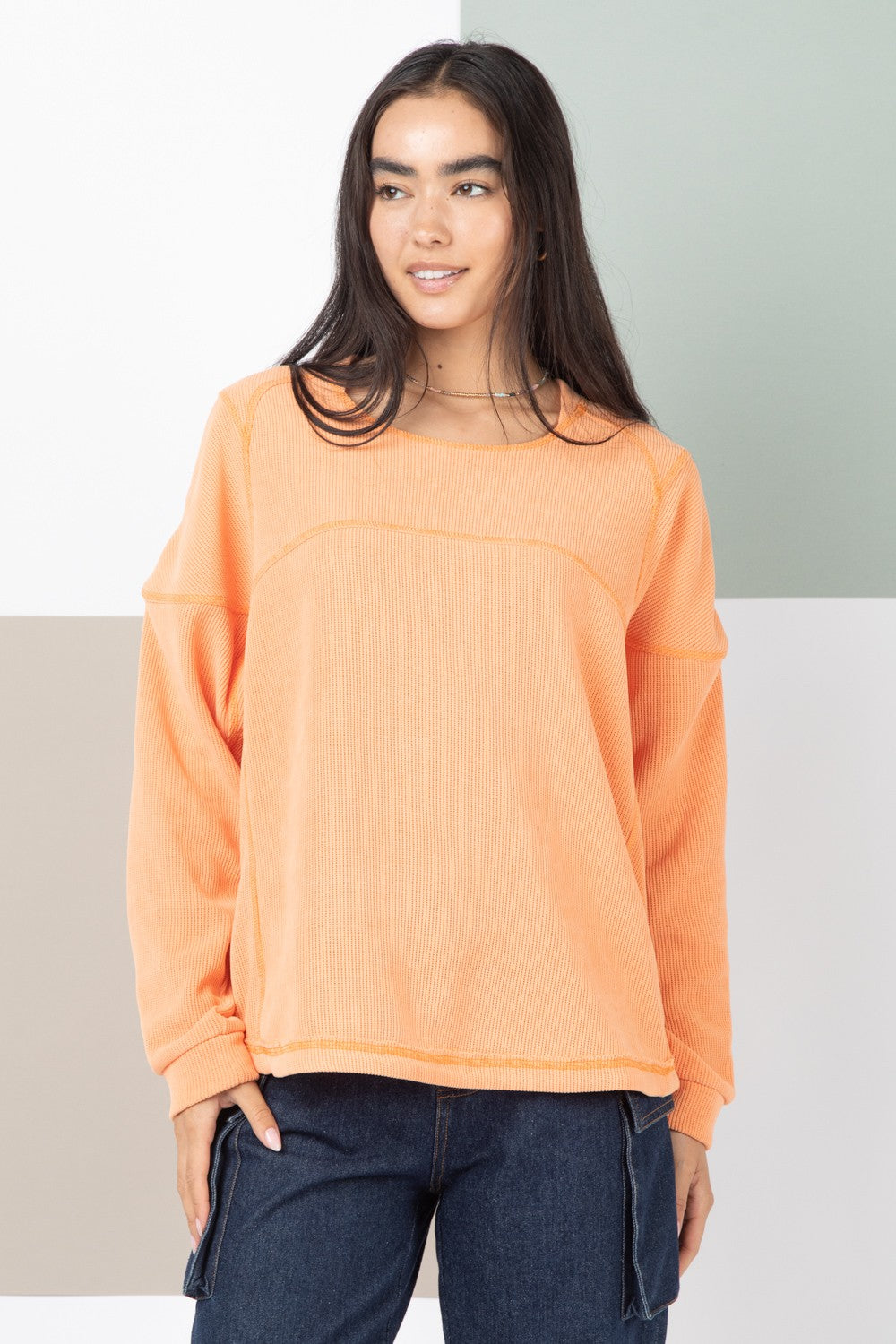 Casey Oversized Solid Color Comfy Knit Top in Mango