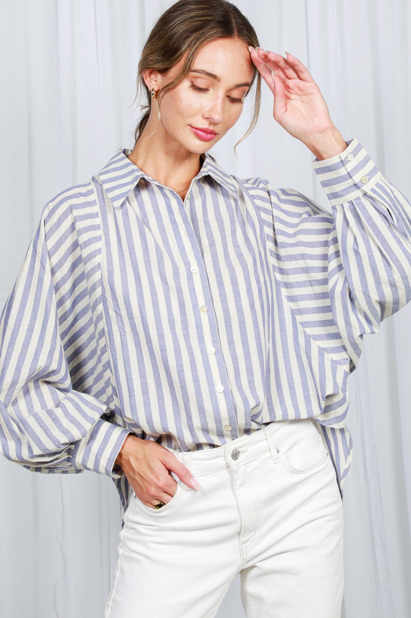 Blue Dolman Sleeve Shirt VT82564