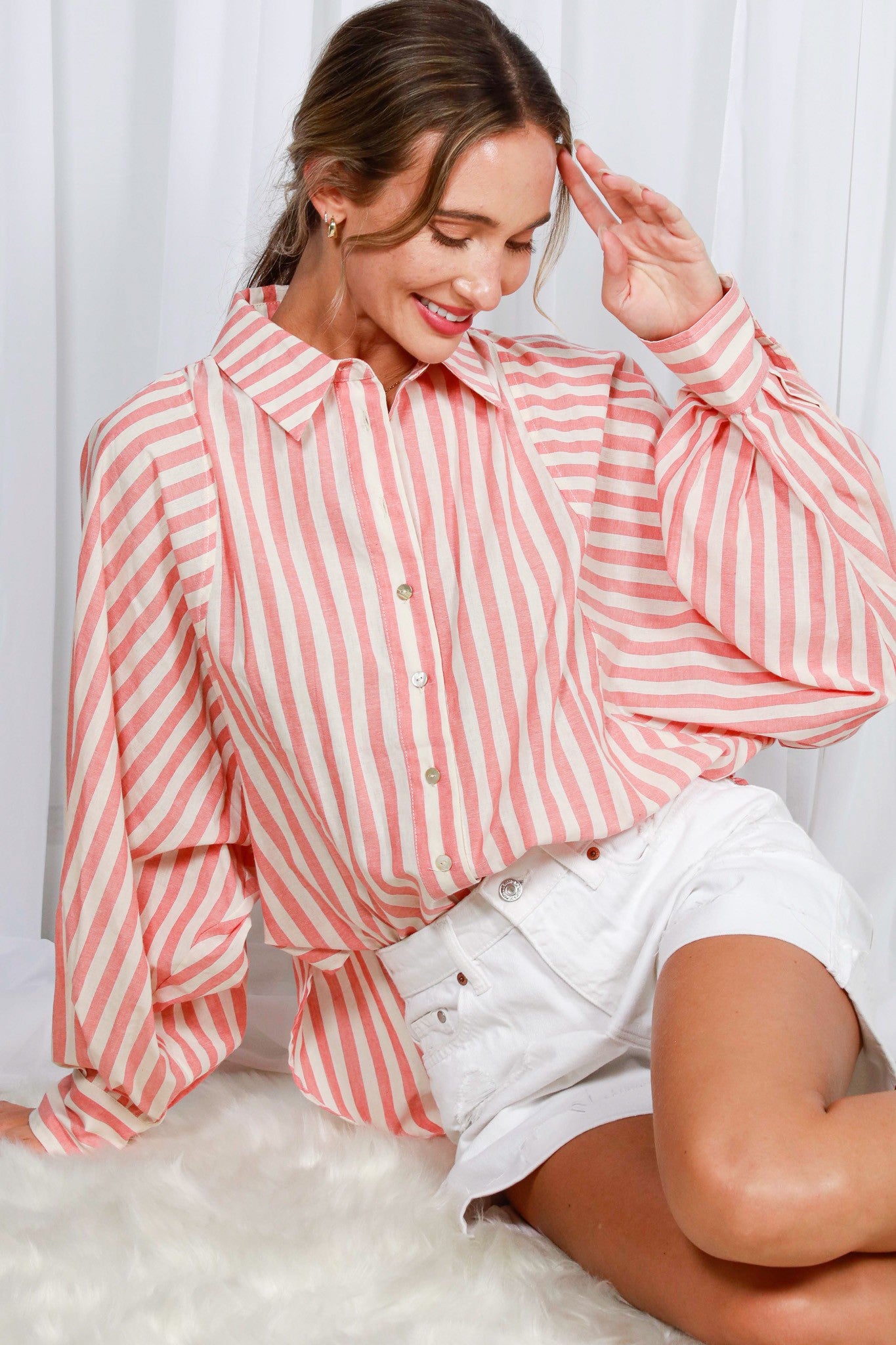 Red Dolman Sleeve Shirt VT82564