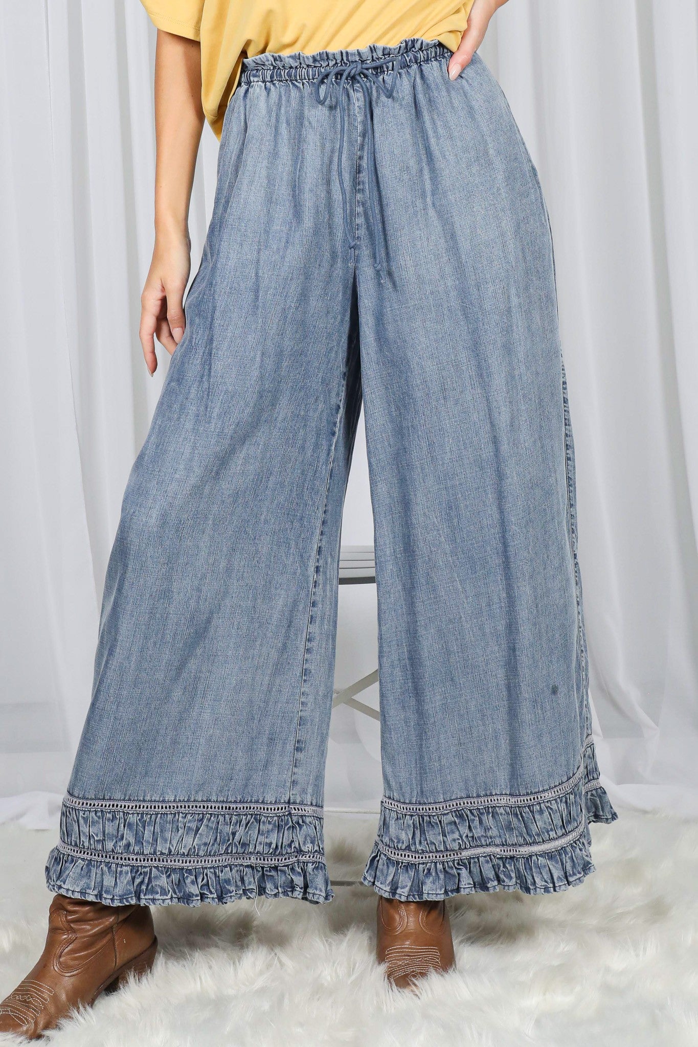 Ruffled Hem Chambray Pants VP83186