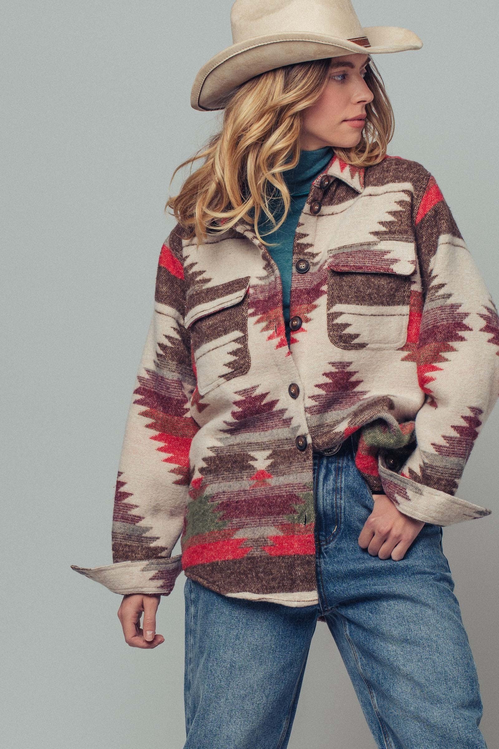 Aztec Black/Red Shacket 9008