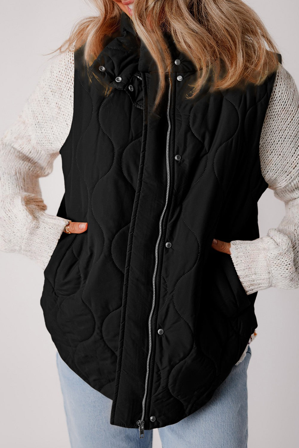 Button Zip up Puffer Vest 853256