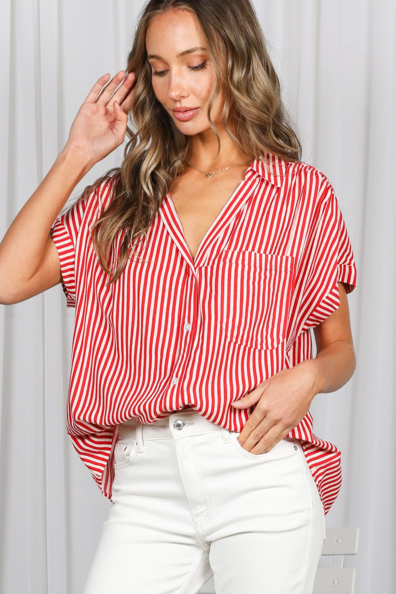 Roll-up Sleeve Button-down Top VT83098