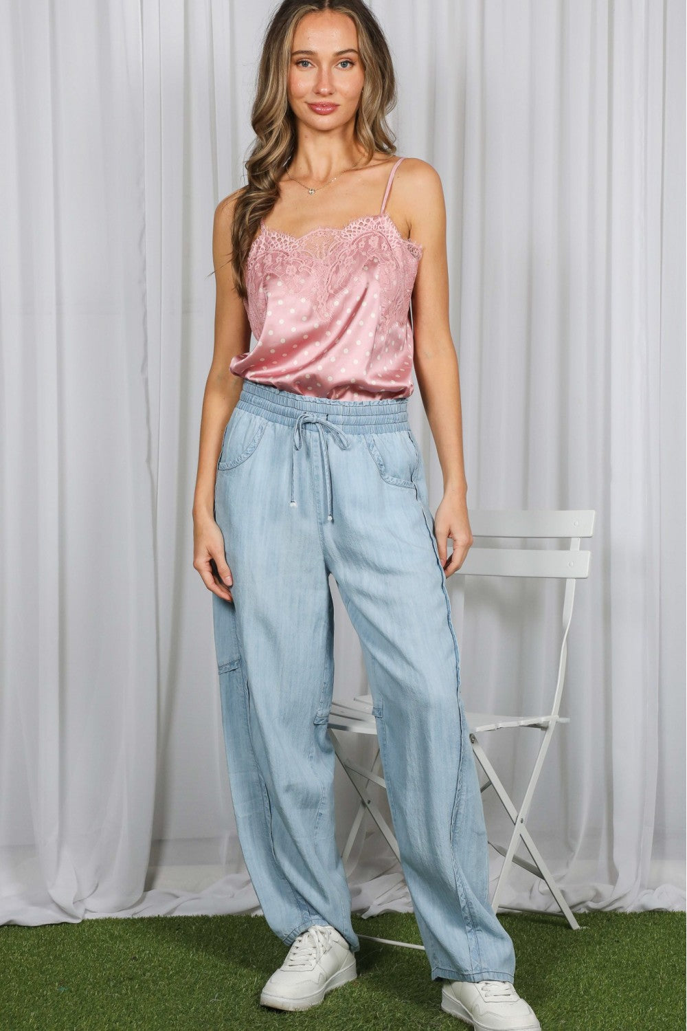 Chambray Washed Barrel Pants VP83357