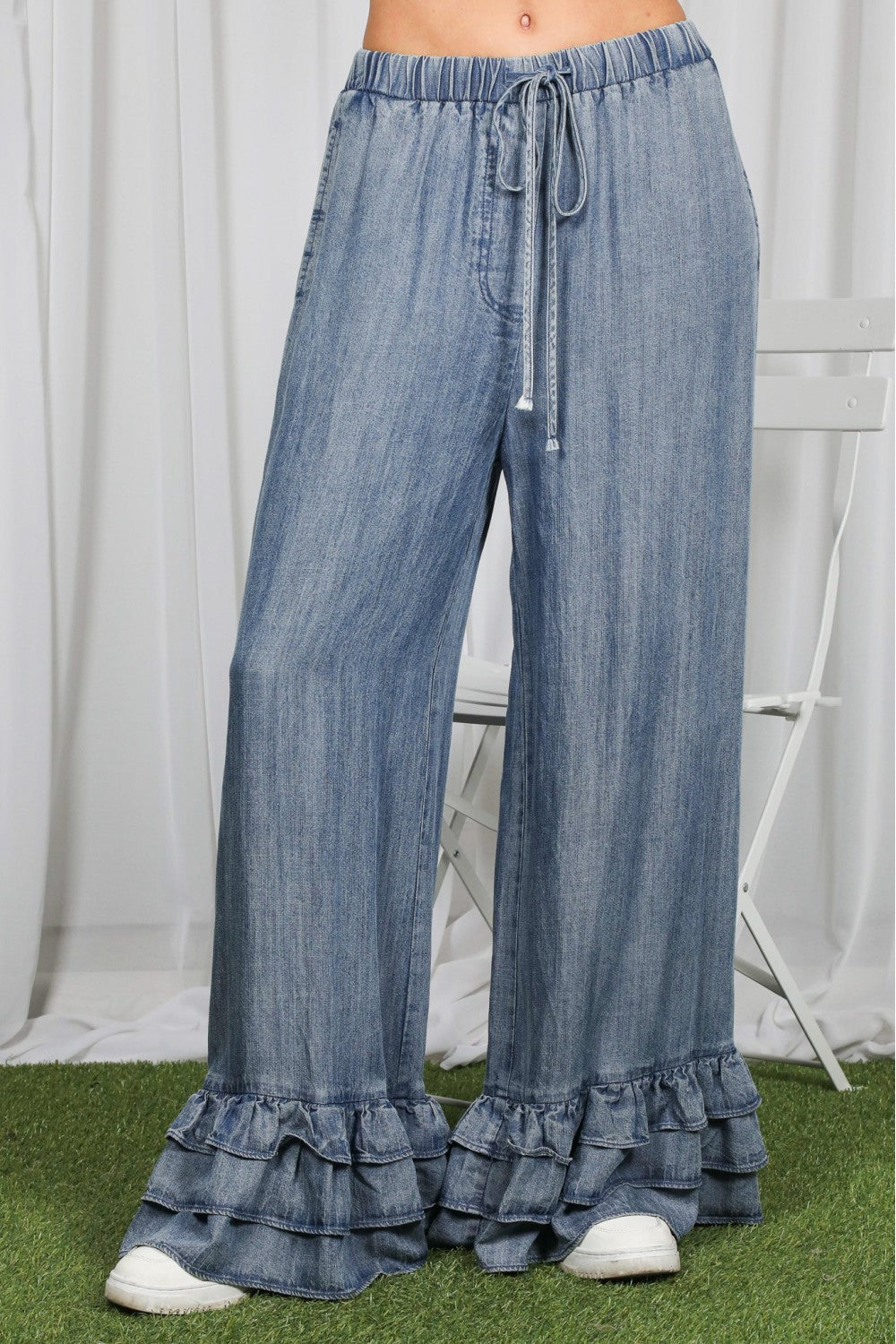 Chambray Ruffle Hem Pants VP83315